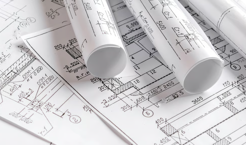 Rolled architectural blueprint plans printed locally in Eagle Idaho