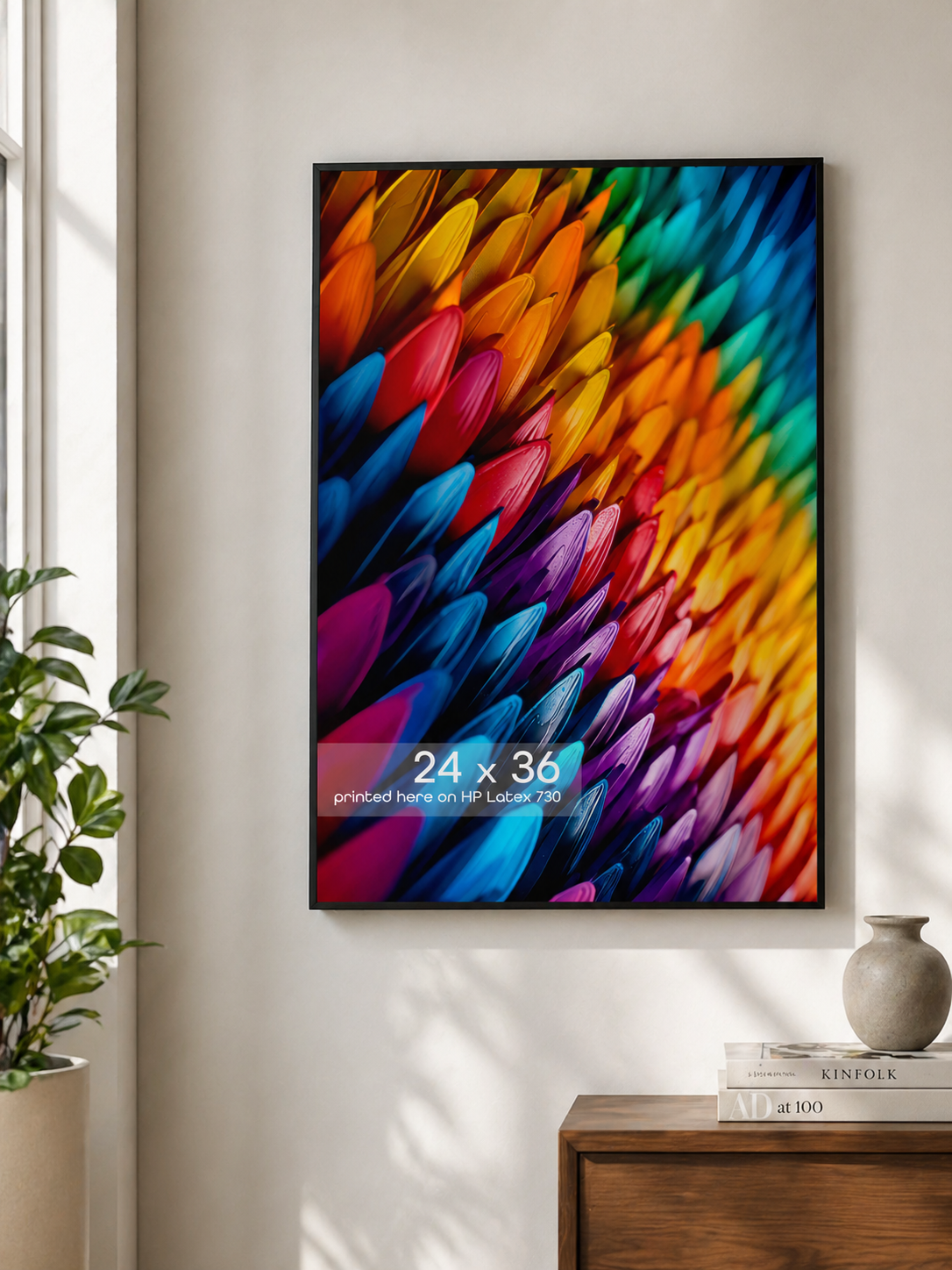 Colorful poster print displayed as wall art