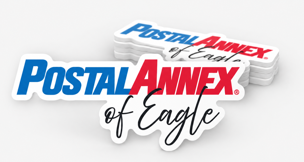 Stack of custom die-cut PostalAnnex of Eagle stickers