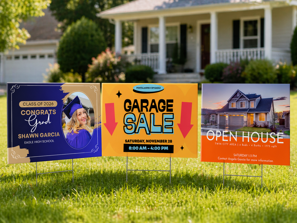 Custom yard signs printed locally in Eagle